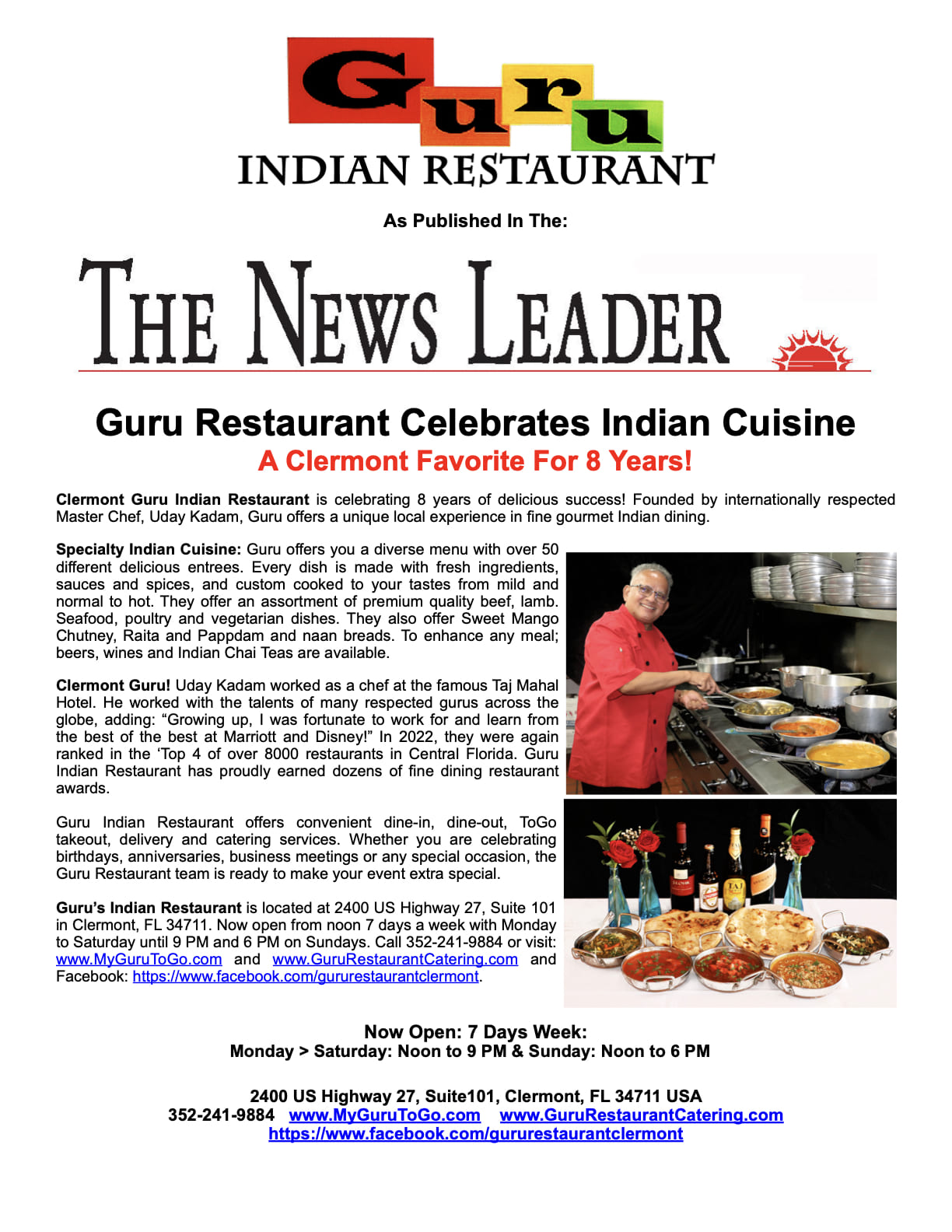 Guru Restaurant Celebrating Indian Cuisine In Clermont